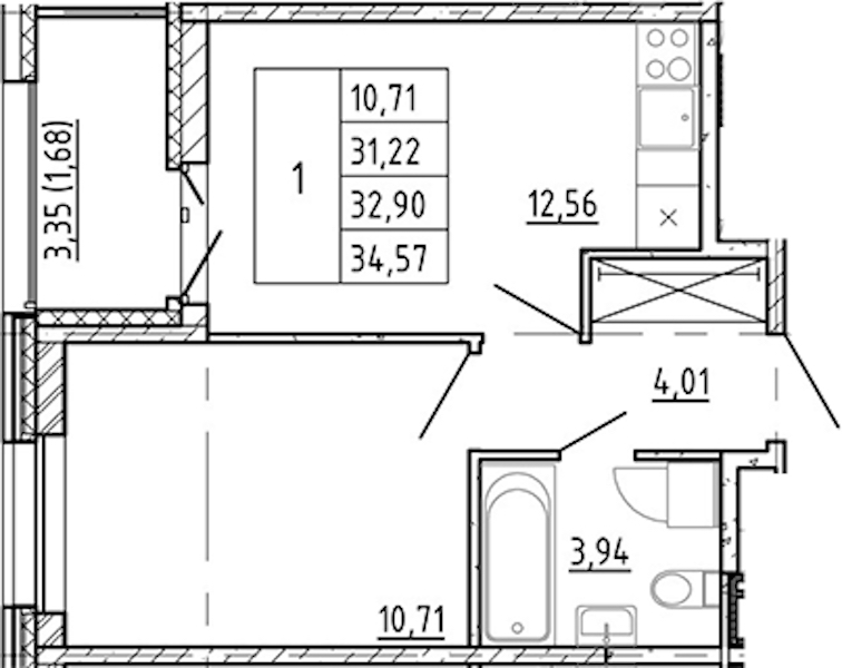 1-комнатная квартира 31.22 м², 11/12 эт., ЖК «Полис Новоселье»
